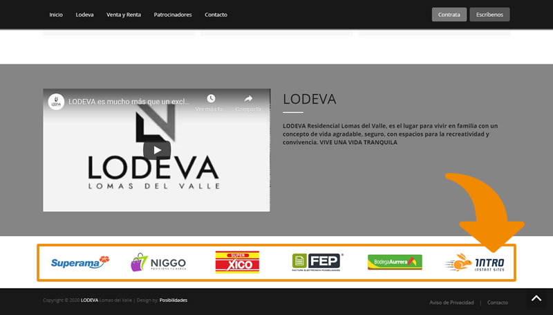 El logotipo de tu empresa aparecerá en las páginas del portal oficial del fraccionamiento www.lodeva.mx